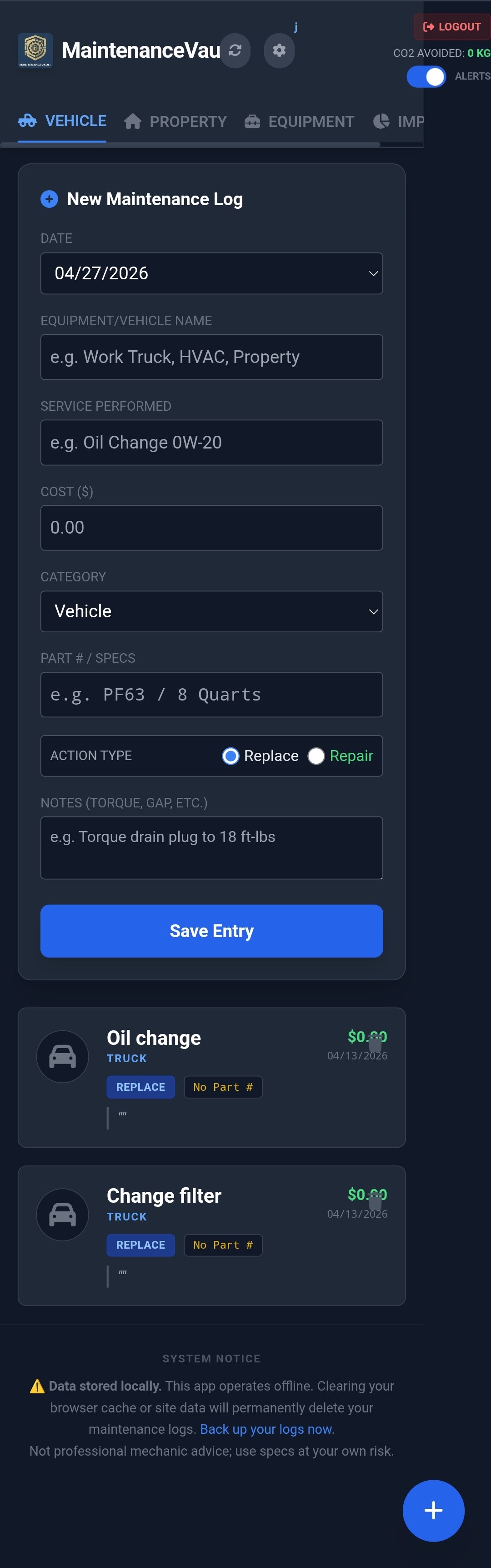 Maintenance Vault Interface