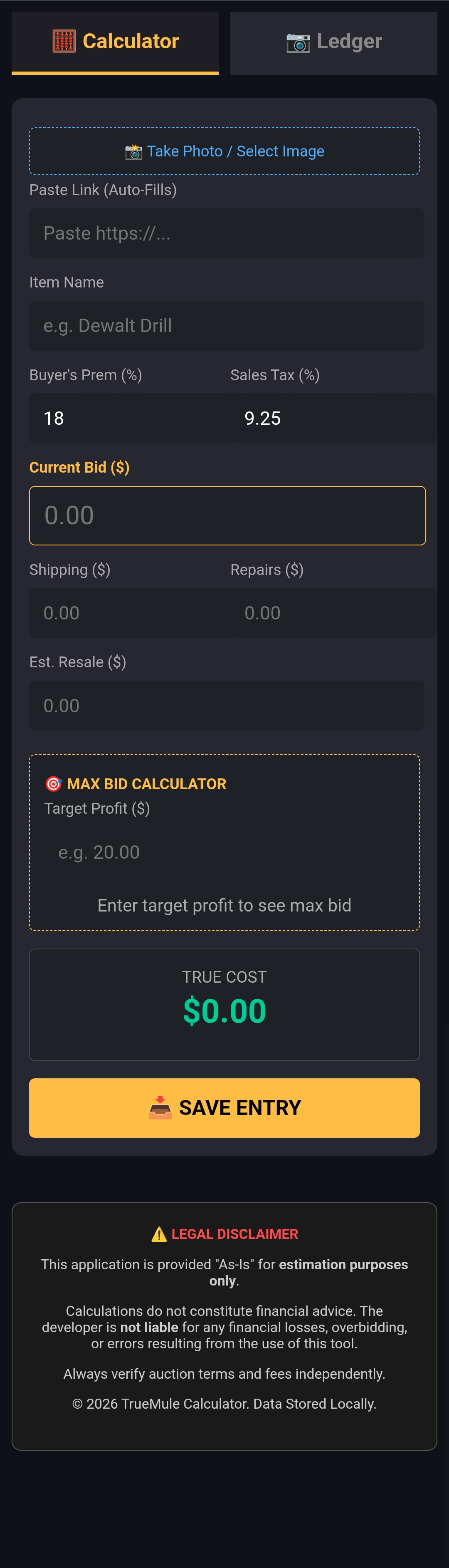TrueMule Calculator Interface